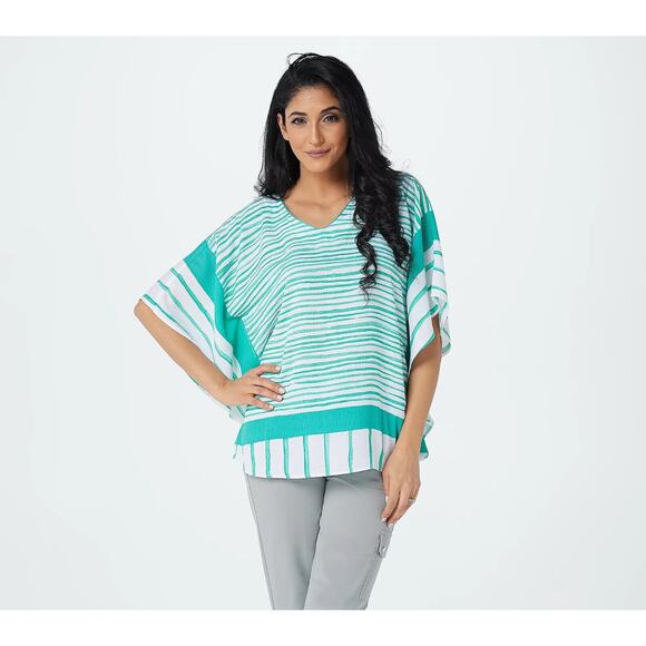 Susan Graver Scarf Top XL Print Summer Beach Coverup Flowy Casual Teal White - Picture 1 of 7